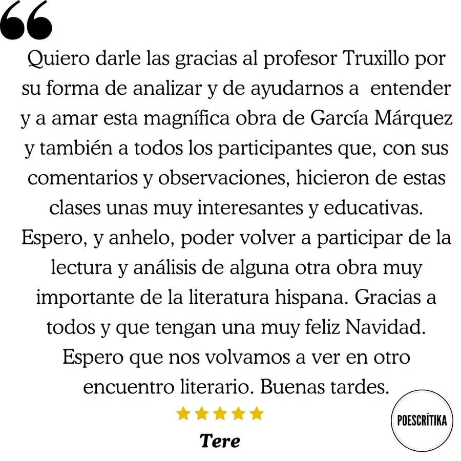Testimonio de un lector del curso sobre Gabriel García Márquez en Poescrítika