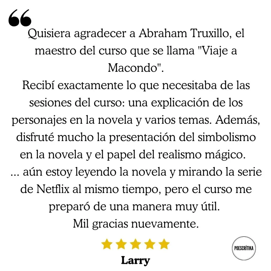Testimonio de un lector del curso sobre Gabriel García Márquez en Poescrítika
